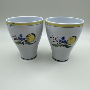 Vintage Arabia Finland MCM Windflower Pattern Egg Cups Set 2 Yellow Tumbler Dish